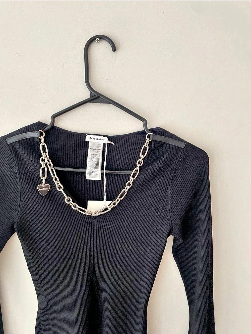 Acne Studios Chain-Embellished Leather-Trimmed Ribbed-Knit Sweater Ribbed-Knit - Picture 5 of 8
